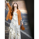 BXOXO Long Skirts Women Polka Fot Irregular Ruffles High Waist French Style Chic Sweet Elegant Skirt Female Fashion Casual